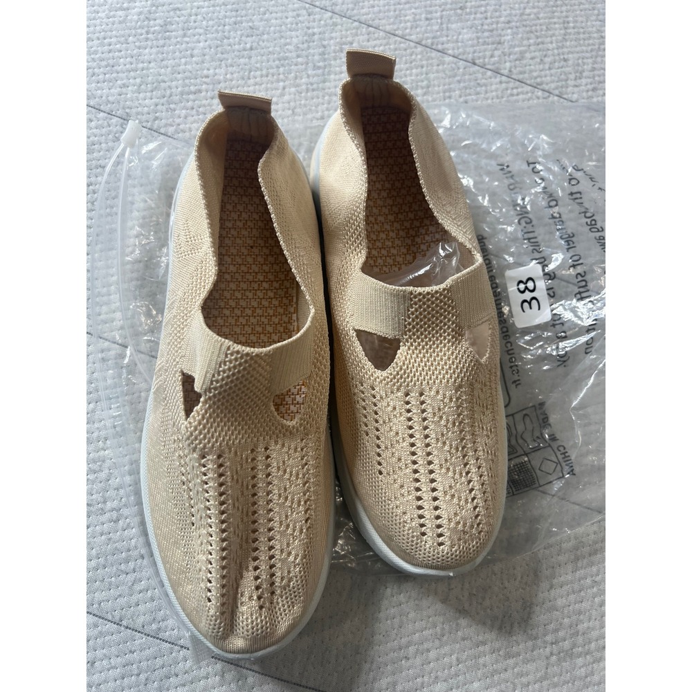 Skechers Womens Slip On Knit Walking Sneakers Beige Size 8 - Picture 10 of 11